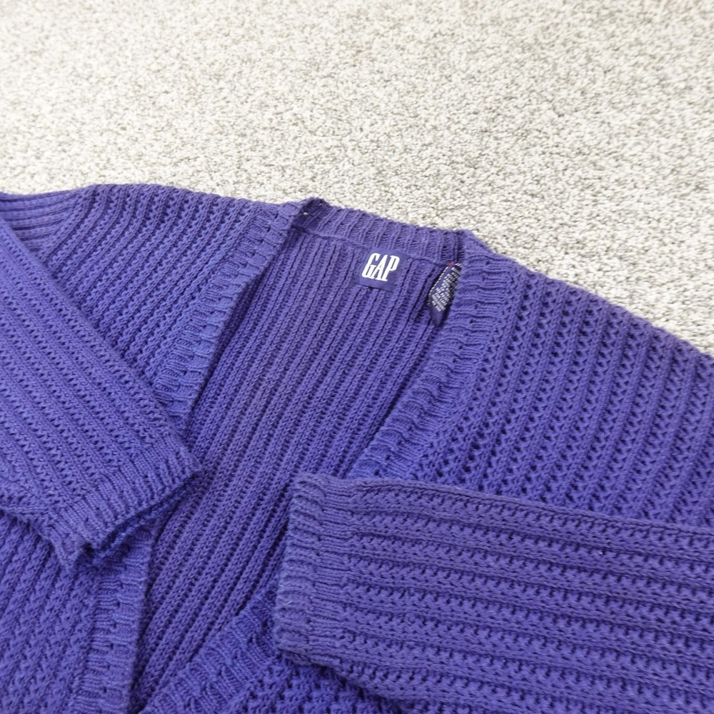 VTG Gap Cardigan Womens L Blue Chunky Knit Button Front Sweater Academia Top 90s